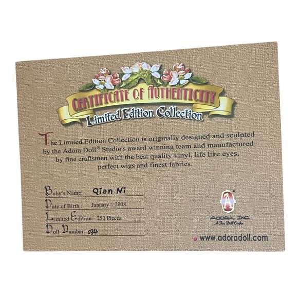 Adora Original Doll “Qian Ni” Limited Edition 2008 #034/250 – 22” / COA & Box - Picture 10 of 12